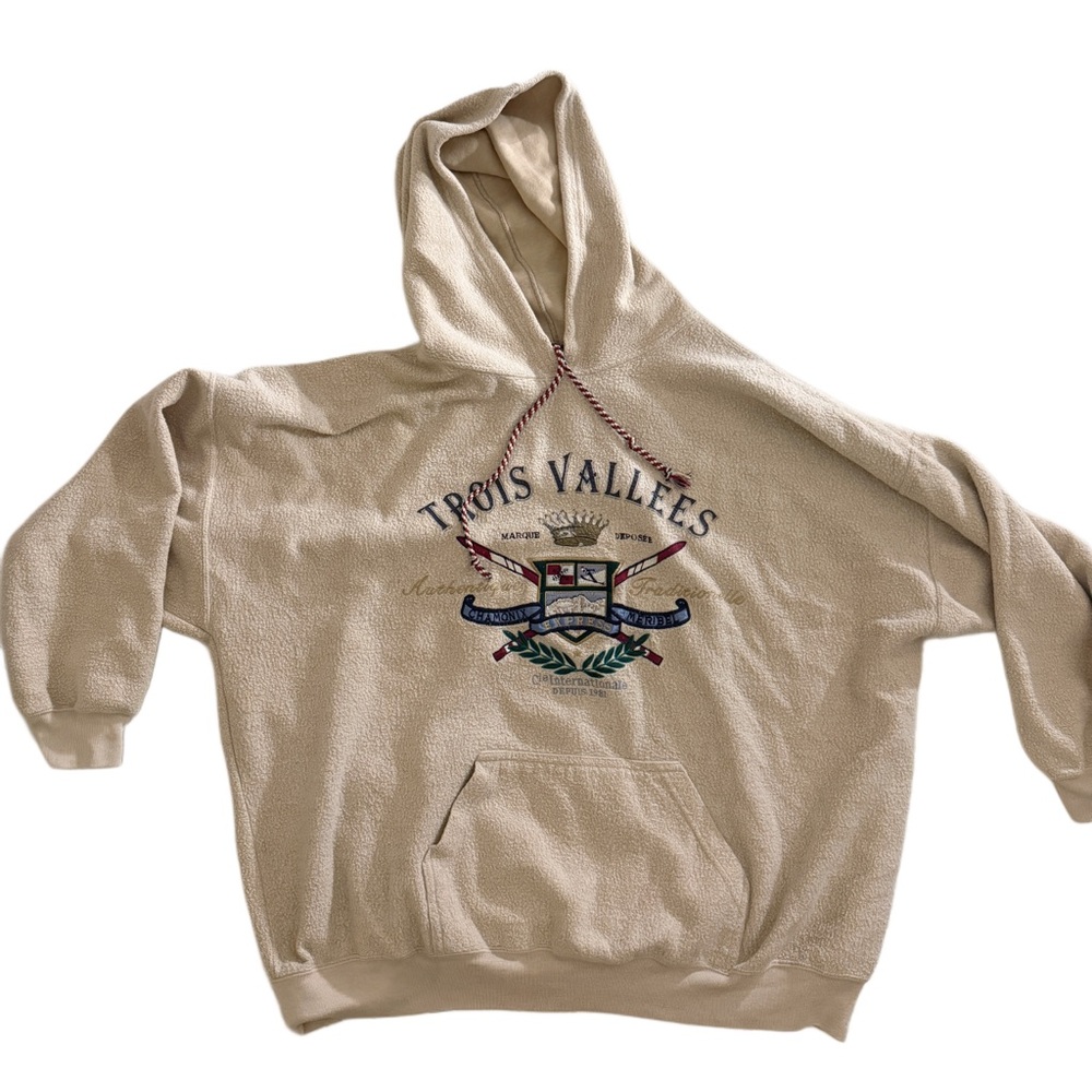 Vintage Express fleece Hoodie Mens size L Trois Vallees Ski Fleece Pullover